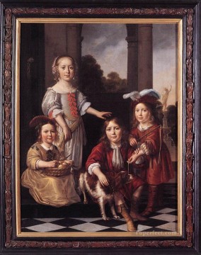 ニコラエス・マエス Painting - 4人の子供の肖像 バロック様式 ニコラエス・マエス